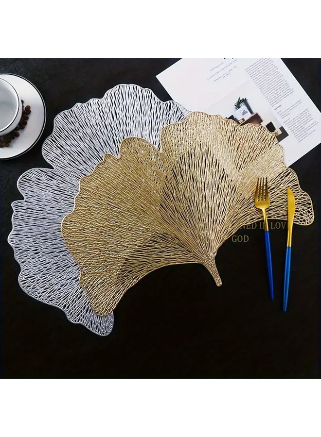 Golden PVC Heat Resistant Woven Placemats Set of 4 European Style Ginkgo Leaf Table Mats for Kitchen Dining - Image 5